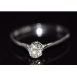 An 18ct white gold ring set with an old cut diamond of approximately 0.38ct, size Q, 1.9g