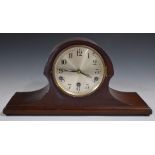 A c1930 DRP Deutches Reichs Patent mantel clock in Napoleon hat style mahogany case, three train