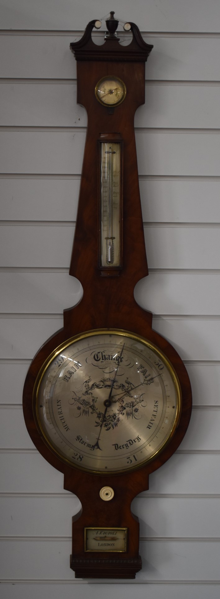 A Fagioli of London oversized mahogany barometer with silver dials, thermometer, ivory handle and