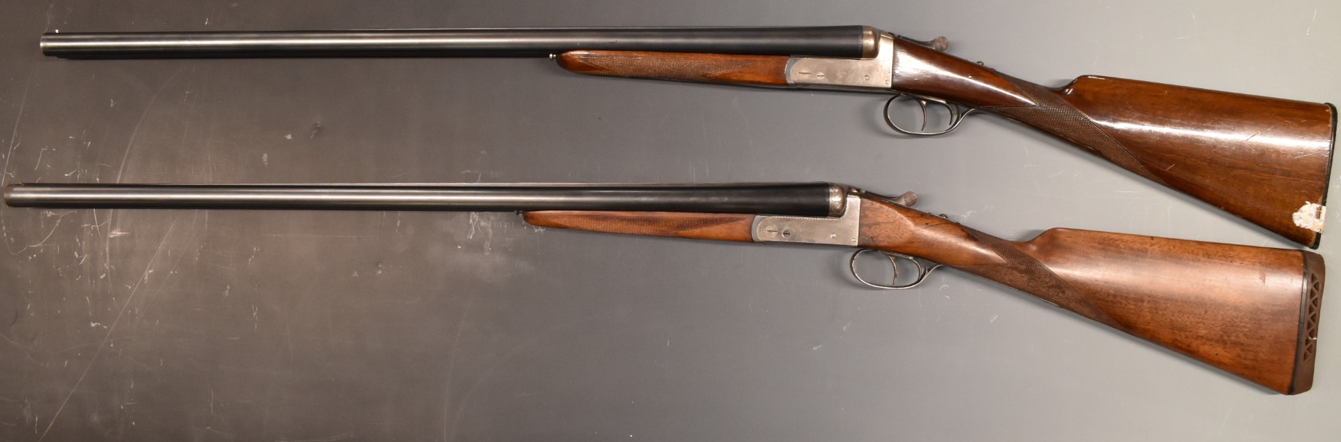 Two Spanish 12 bore side by side shotguns, one Master with chequered grip and forend, double trigger - Image 6 of 9