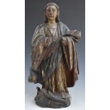 18th/19thC continental painted and gilt carved wooden figure, possibly ecclesiastical, H49cm