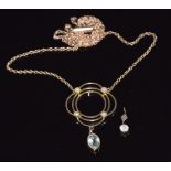 Edwardian 9ct gold necklace set with seed pearls and aquamarines, 3.3g