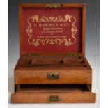 G. Rowney Victorian or early 20thC oak artist's box with names of colours to lift out tray and