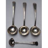 Three Georgian hallmarked silver sauce ladles comprising a bottom hallmarked example and a pair,