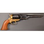 Uberti & Co Model 1862 .36 six-shot single action revolver with brass frame, shaped wooden grips and