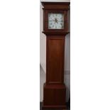 19thC longcase clock in mahogany case, the painted square Roman dial by T Mear, Dursley, decorated