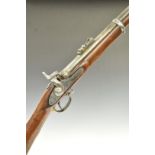 Enfield pattern three band 16 bore percussion hammer action gun with lock stamped with crown over '