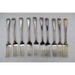 Set of ten Georgian Old English or Hanoverian pattern forks, London 1797, maker Thomas Wallis II,