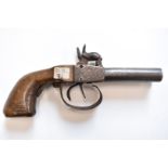 Unnamed side by side percussion hammer action pocket pistol with engraved locks and top plate,