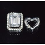 A 9ct white gold heart pendant set with a diamond and a 9k white gold pendant, 2.9g