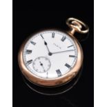 Elgin gold plated keyless winding open faced pocket watch with inset subsidiary seconds dial,