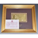 Bank of England £5 note number 403/5000, stated to be 99.9% pure gold, in presentation frame