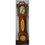 Late 20thC grandmother longcase clock in lacquered marquetry decorated case, with German three train