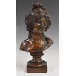 Clodion bronze bust of a classical lady, on socle base, H24cm