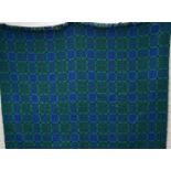 A c1970's Welsh tapestry wool double blanket in blue, green and black, 230 x 200cm
