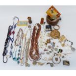 A collection of jewellery including necklaces, vintage brooches, etc