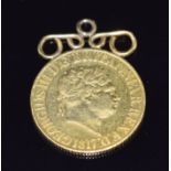 George IV 1817 gold full sovereign with pendant mount, 8.5g