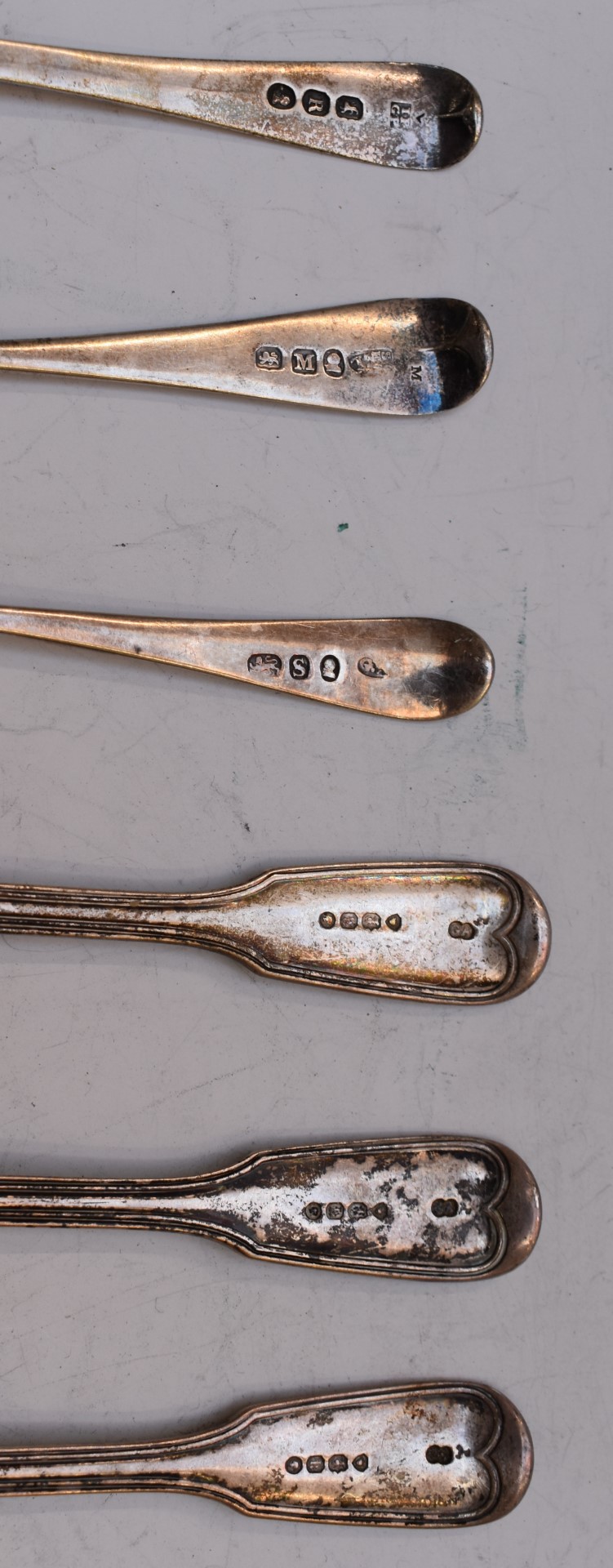 Hallmarked silver cutlery to include a set of six Victorian fiddle and thread pattern teaspoons, - Image 3 of 6