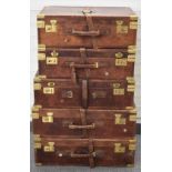 Vintage Principe designer brass bound leather five piece luggage set with equestrian themed