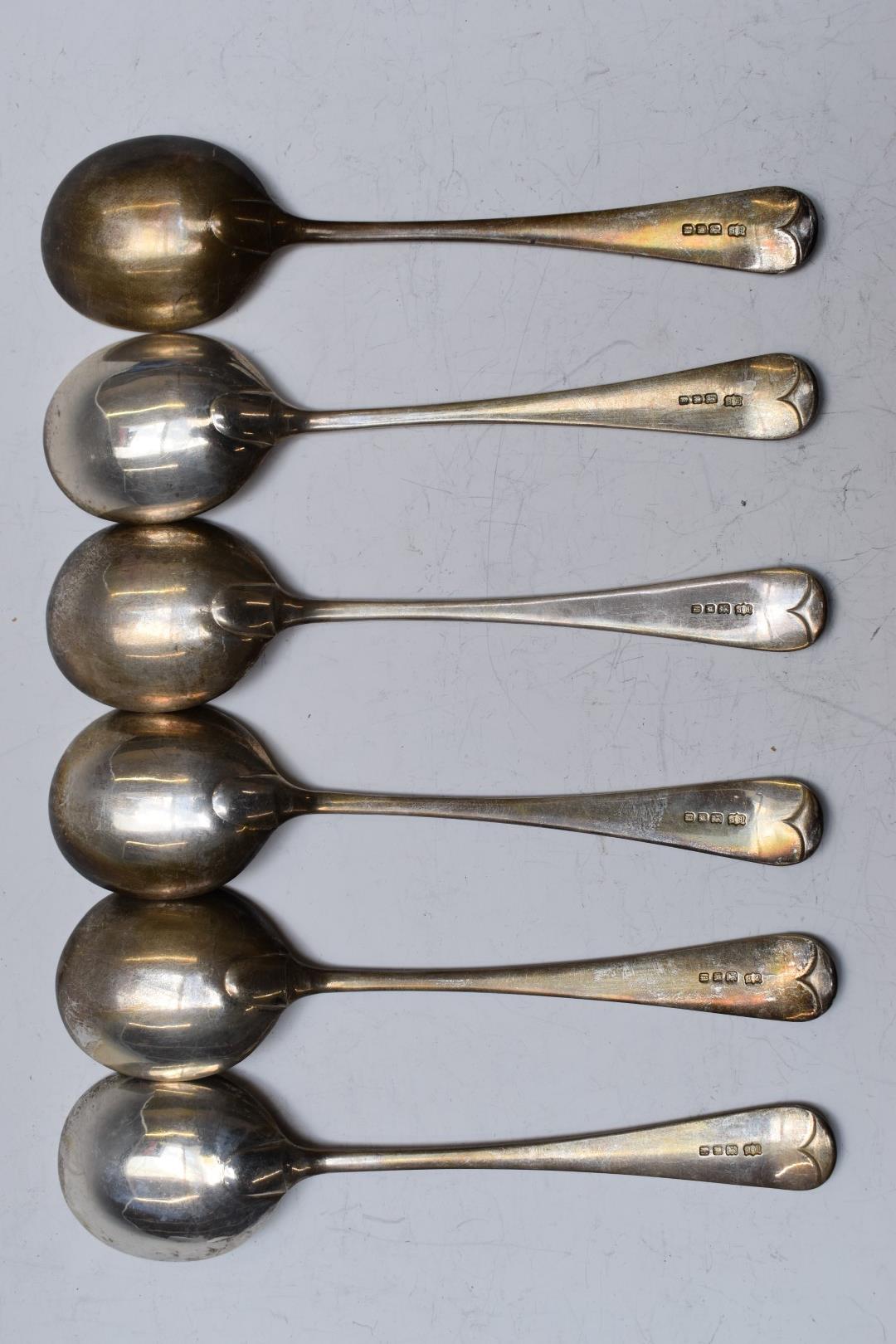 Set of six George V hallmarked silver soup spoons, London 1924, maker Robert Pringle & Sons, - Image 2 of 4