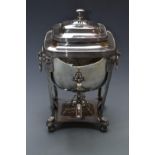 19thC silver plated samovar of classical form, with lions mask and paw supports, H41cm