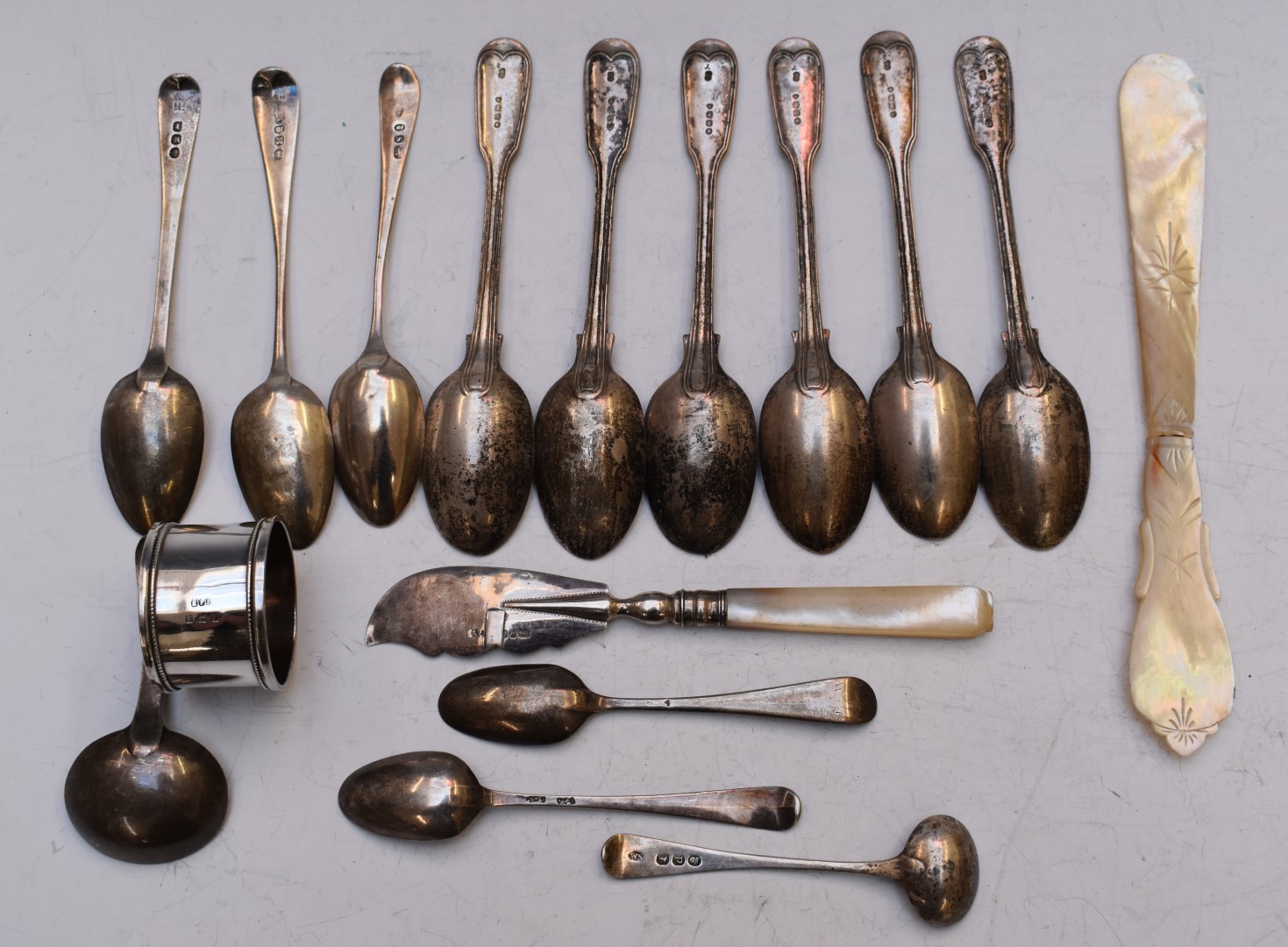 Hallmarked silver cutlery to include a set of six Victorian fiddle and thread pattern teaspoons, - Image 2 of 6