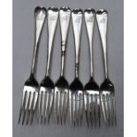 Victorian set of six hallmarked silver Old English pattern dessert forks, London 1899, maker