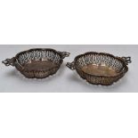 George V pair of hallmarked silver pierced bon bon dishes with ribbon handles, Birmingham 1920,
