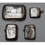 Three early 20thC hallmarked silver vesta cases together with a hallmarked silver cigarette case,