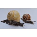 Pair of novelty hallmarked silver snails, Birmingham 2001, maker CG & S, length of larger 8.5cm,