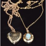 A 9ct gold pendant, two 9ct gold chains (7.5g) and a 9ct back and front locket