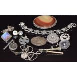 A collection of Victorian silver jewellery including bracelet, brooch depicting a swallow (