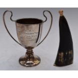 George V hallmarked silver twin handled trophy cup, Birmingham 1926, height 12cm, weight 68g,