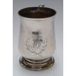 Hester Bateman Georgian hallmarked silver baluster tankard, London 1782, height 9.5cm, weight 176g