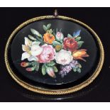 A 19thC micro mosaic depicting flowers in rope twist border, 5.2 x 4.3cm