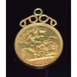 Elizabeth II 1957 gold full sovereign with pendant mount, 8.5g