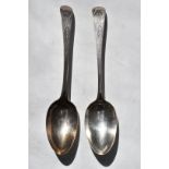 Pair of Georgian bright cut hallmarked silver table spoons, London 1791, maker George Gray, length