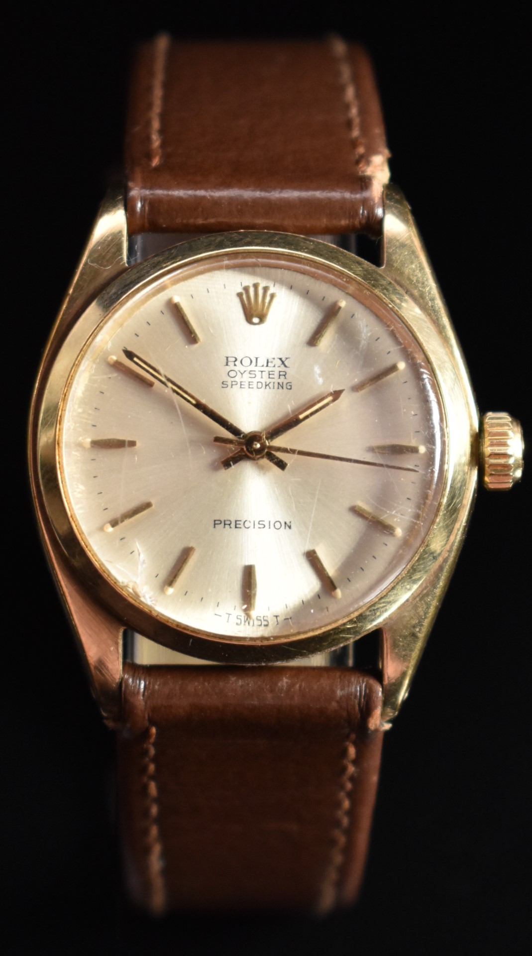 Rolex Oyster Speedking Precision 9ct gold gentleman's wristwatch with gold hands and baton hour