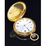 Unnamed 18ct gold keyless winding full hunter pocket watch with inset subsidiary seconds dial, gold