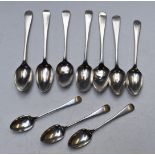 Ten Georgian and later hallmarked silver teaspoons, length of longest 14cm, weight 165g