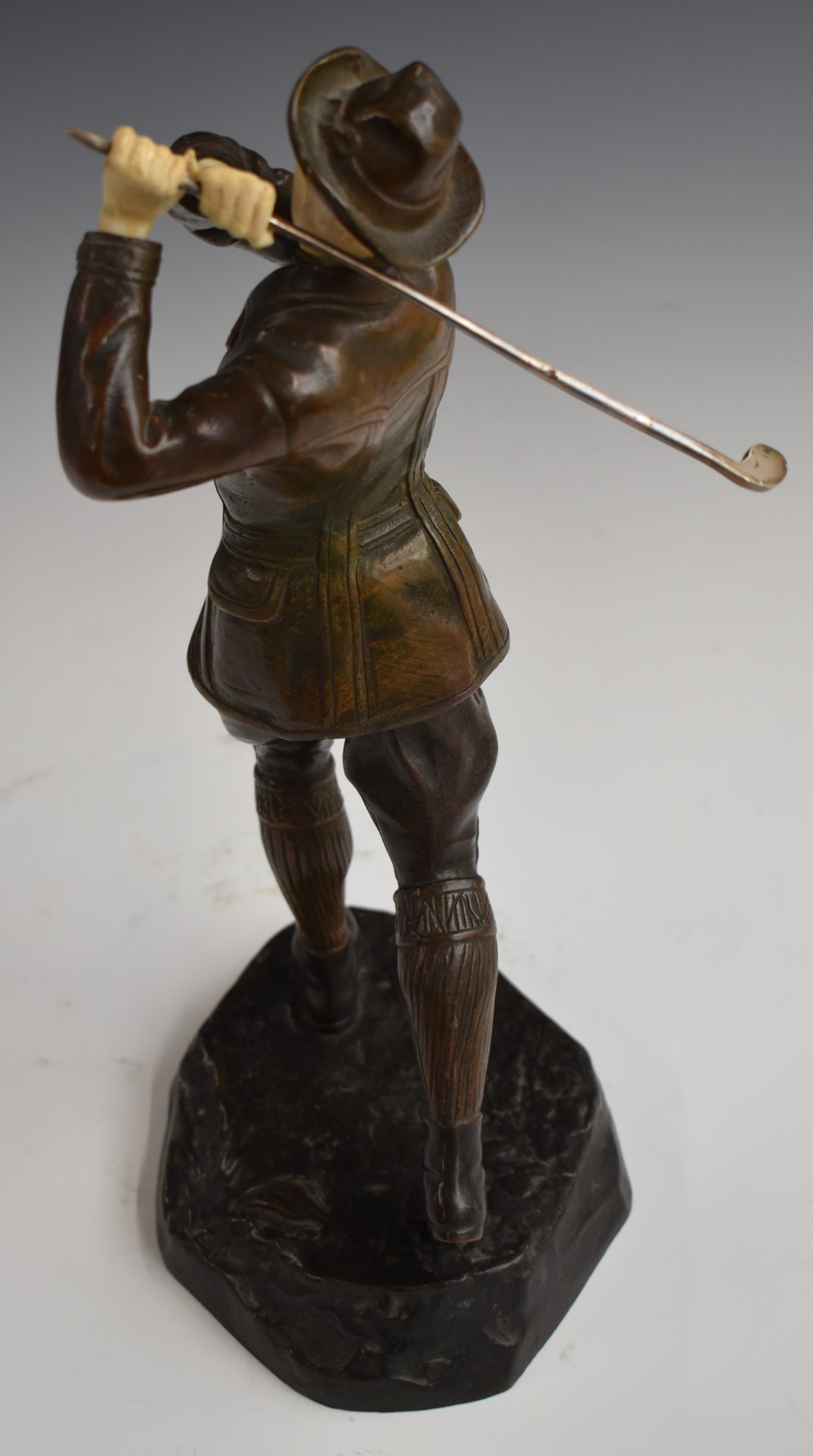 Early 20thC bronze and ivory figure of an Austrian or similar gentleman golfer in the manner of - Image 6 of 7