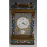 John White of Paris champlevé enamel gilt cased repeating carriage clock with black Roman