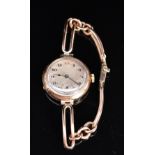 Art Deco style 9ct gold ladies wristwatch with inset subsidiary seconds dial, blued hands, Arabic