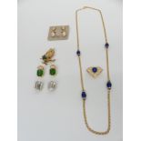 Christian Dior necklace, Boucher brooch, Grosse brooch, and earrings