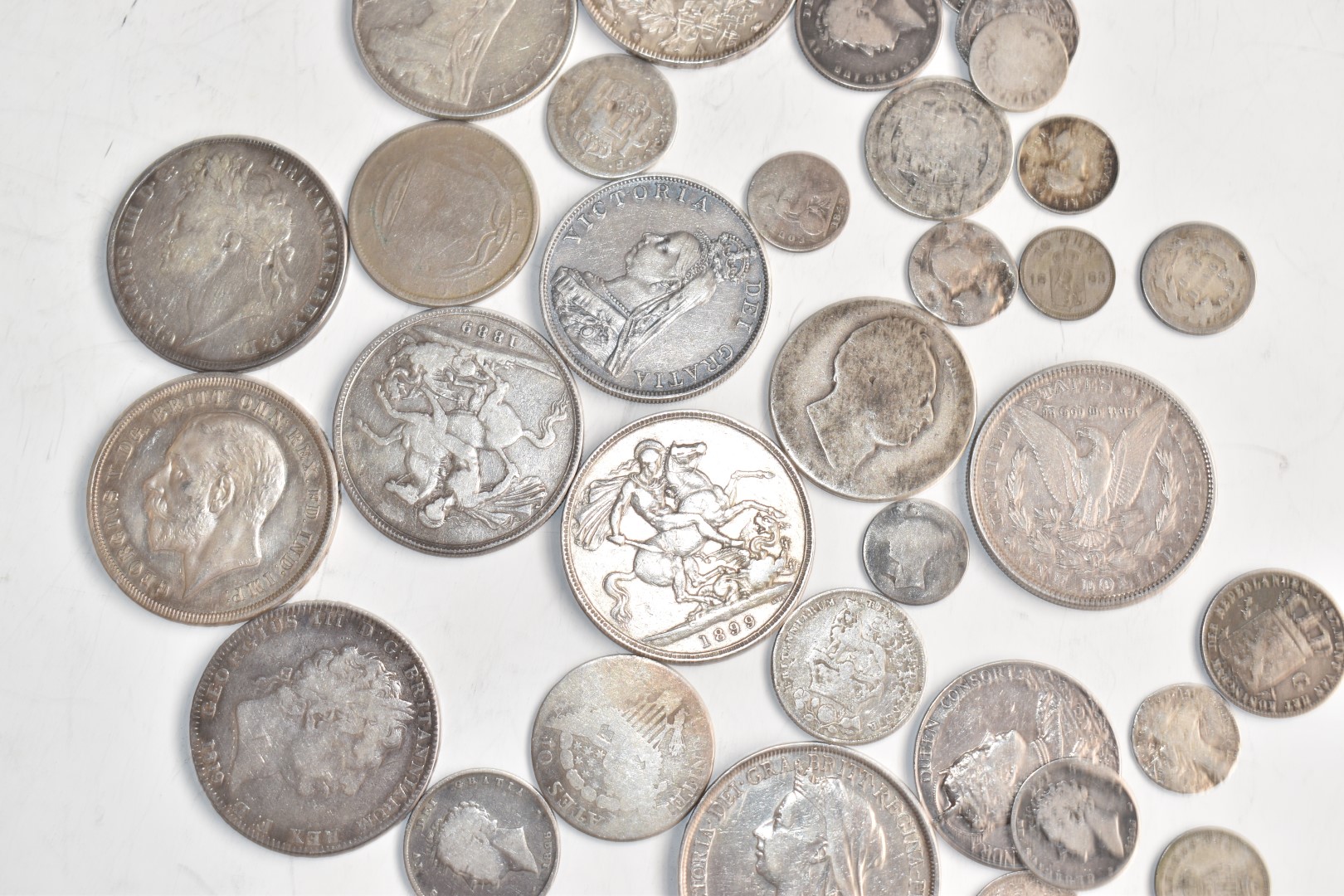 Various silver coinage, Victoria, George III, USA dollar, French etc, approximately 360g - Image 2 of 2