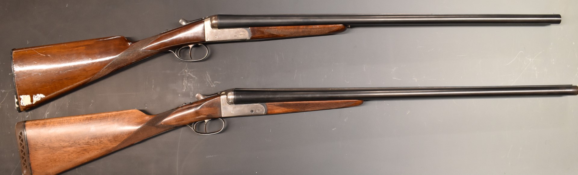 Two Spanish 12 bore side by side shotguns, one Master with chequered grip and forend, double trigger - Image 2 of 9