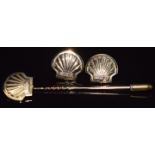 A 9ct gold stick pin and matching earrings in the form of shells set with diamonds, 10.5g