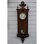 Vienna regulator wall clock the enamel Roman dial with gilt bezels, with ebonised decoration to case