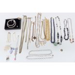 A collection of necklaces including vintage, pearl, Art Deco, snake chain, etc