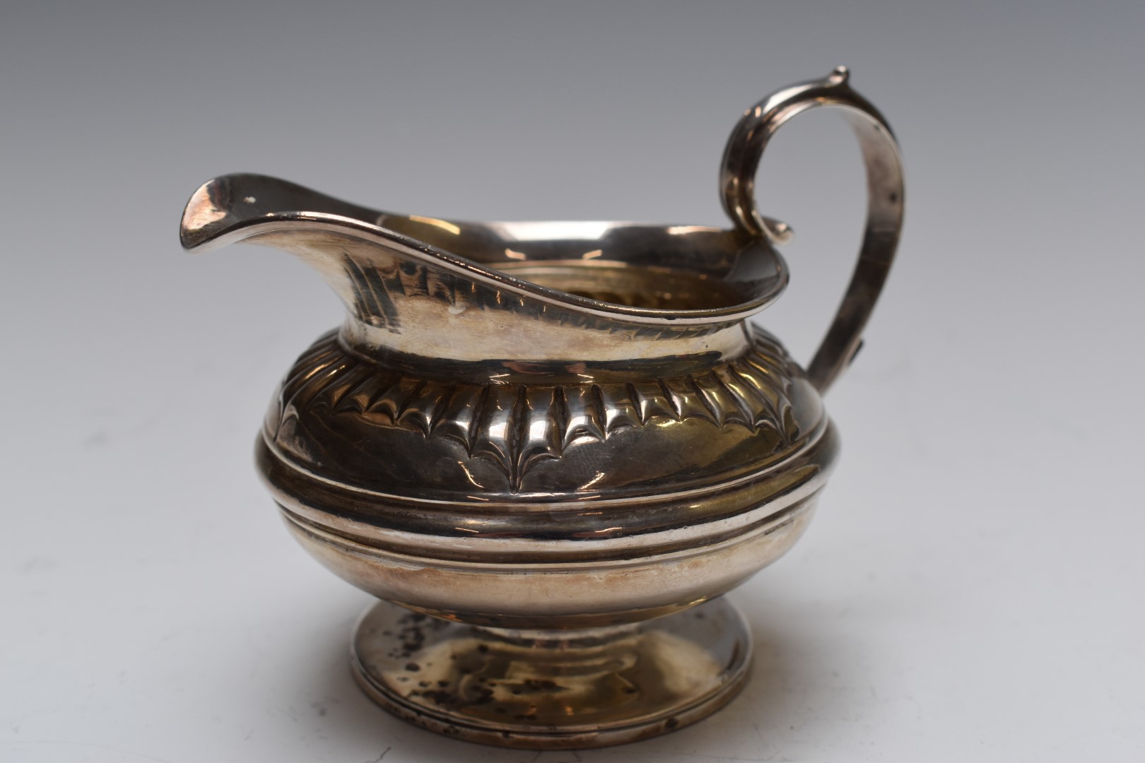 Georgian hallmarked silver pedestal jug London 1825, maker Charles Fox II, height 10cm, weight 163g